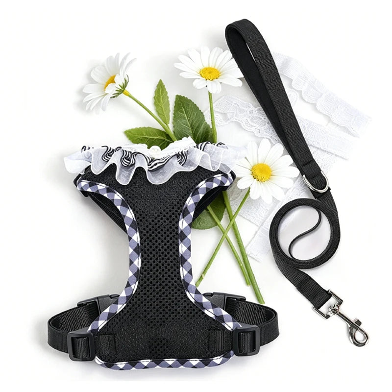 Pet Vest Harness Cute Lace Adjustable Pet Harness Soft Comfort Dog Vest Leash for Small Breed Puppies Daily Walking Stroll