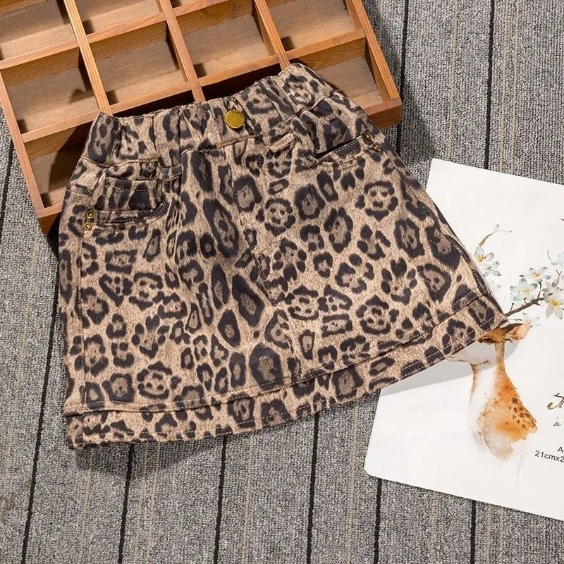 Girls Casual Dresses Girls' Autumn Skirt: Stylish Leopard Print Short Skirt Versatile Base Layer for Kids' Outfits