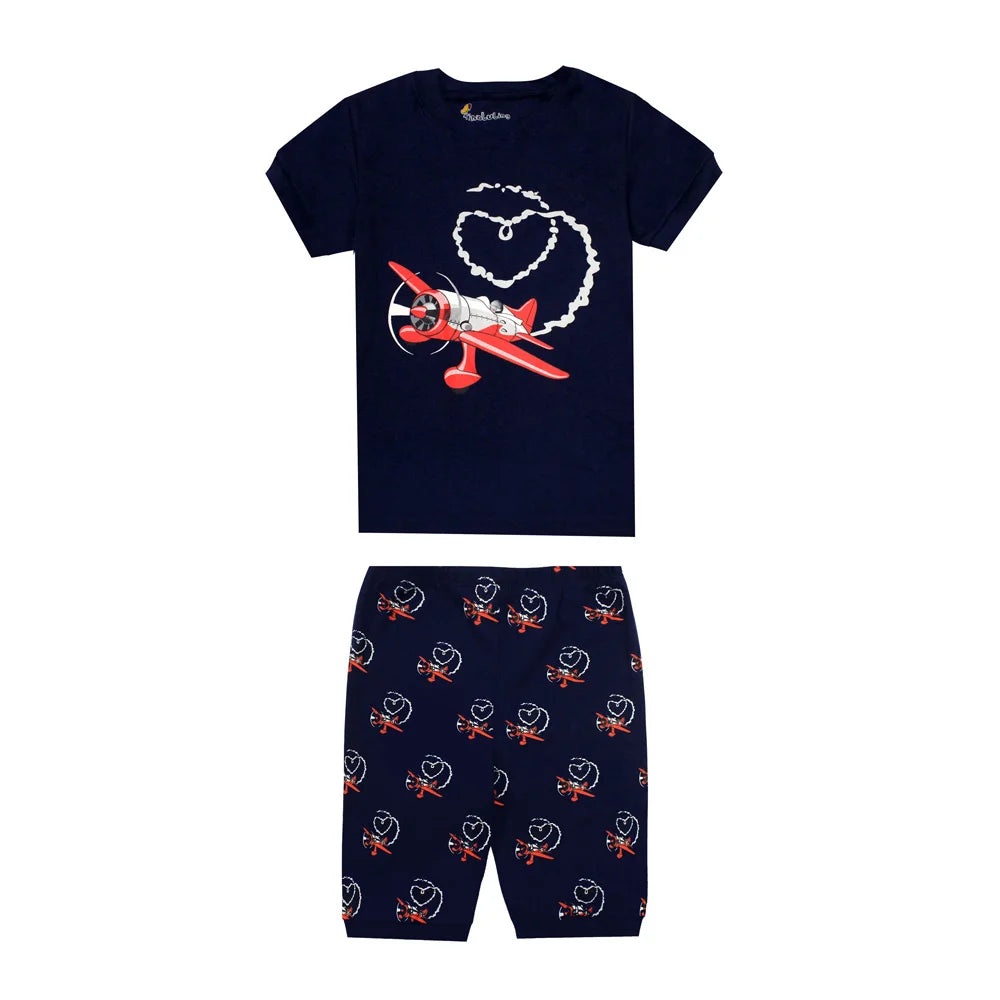 Toddler Baby Boy Pajamas Sets Summer Cotton Children Pyjama Short Cute Airplane Cars Pj for Kids Clothes 2 to 3 4 5 6 7 8 Years