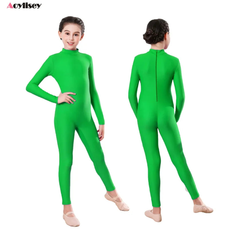 Kids Ballet Skate Dance Wear Girls Gymnastics Bodysuit  Long Sleeve Bodysuit Children Jumpsuit Wear Training Performance Wear