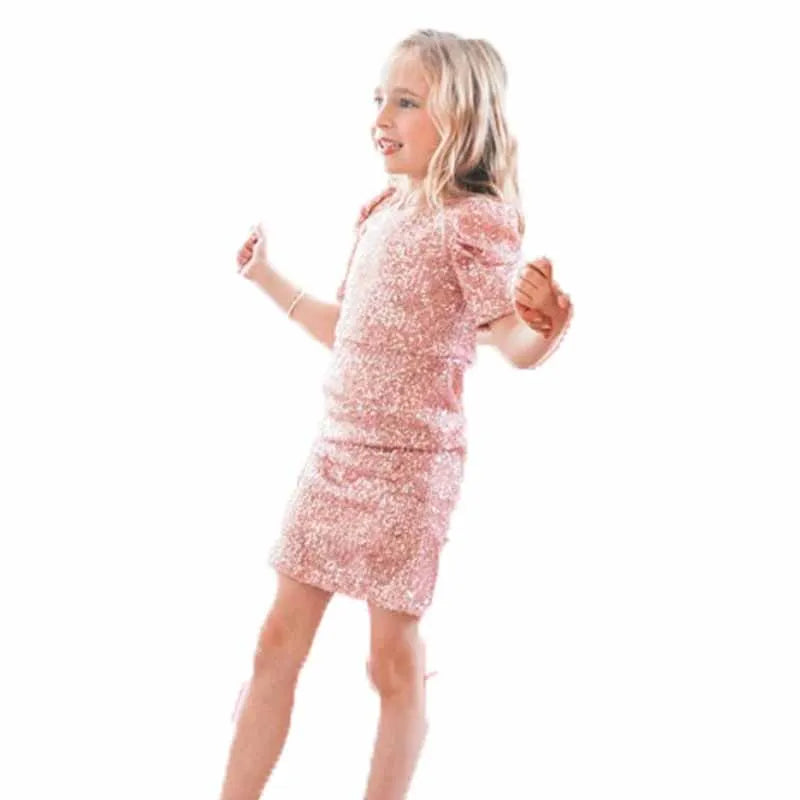 Mom Daughter Dresses Family Matching Outfits New Wedding Sequins Dress Kids Girls Fashion Short Sleeve Long Dress