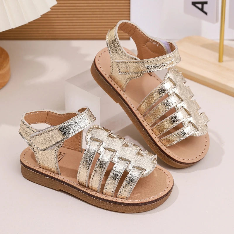 Sandalias Fashion Girls' Shoes 2026 Summer New Kids Sandals Comfort Non Slip Flat Girls' Beach Shoes Retro Child Roman Sandals