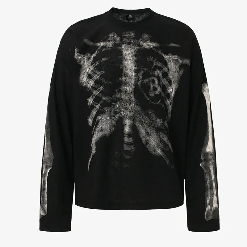 Autumn Harajuku Instagram Street Fashion American Retro Hoodie Skeleton Printed Round Neck Long Sleeve Y2k Unisex