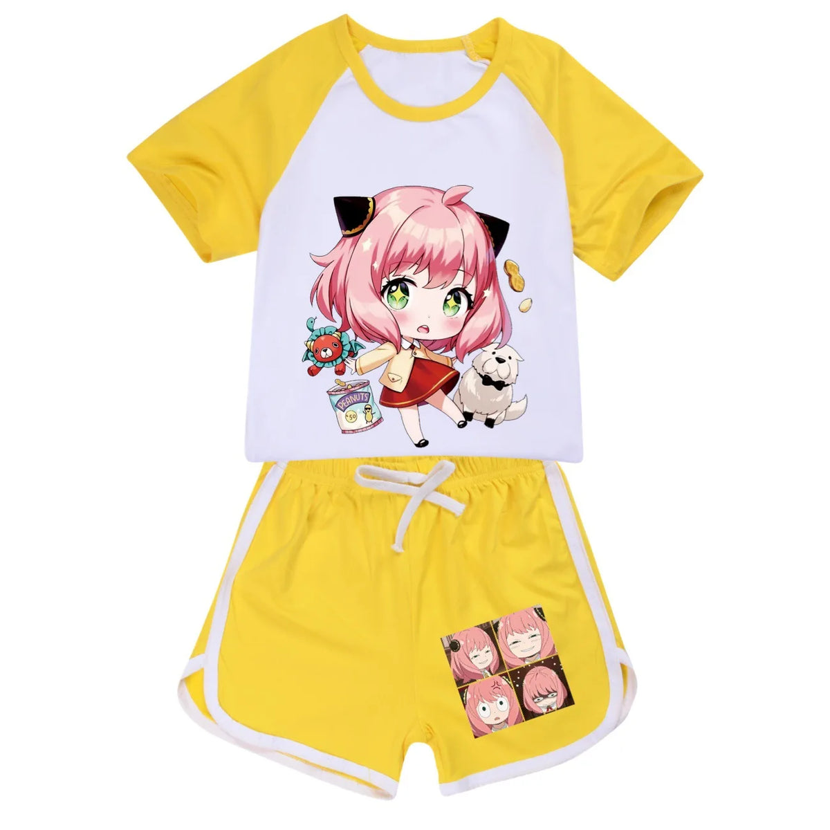 new Anime SPY×FAMILY Pajamas Children's Summer Clothing Anya Leisure Short Sleeve Round Neck T-shirt+shorts Set Kids Gift 2pcs