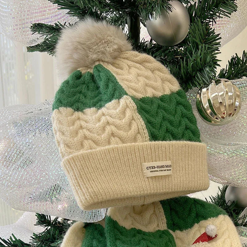 Kids' Christmas Knitted Wool 2in1 Scarf & Beanie Set - Winter Warm, Festive Decor, Unisex