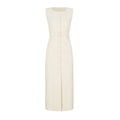 Women Long Dress Summer Casual Simple Solid Sleeveless Round Neck Single Breasted Dresses Nipped Waist Lace Up Robe Office