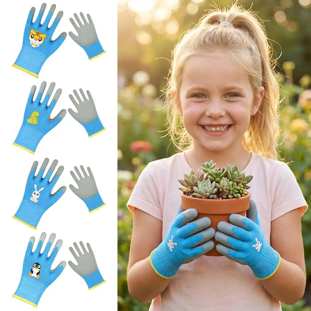 Kids Gardening Gloves, Non-slip Cartoon Rubber Coated Yard Work Gloves Waterproof Durable Safety Gloves for Toddlers Boys Girls