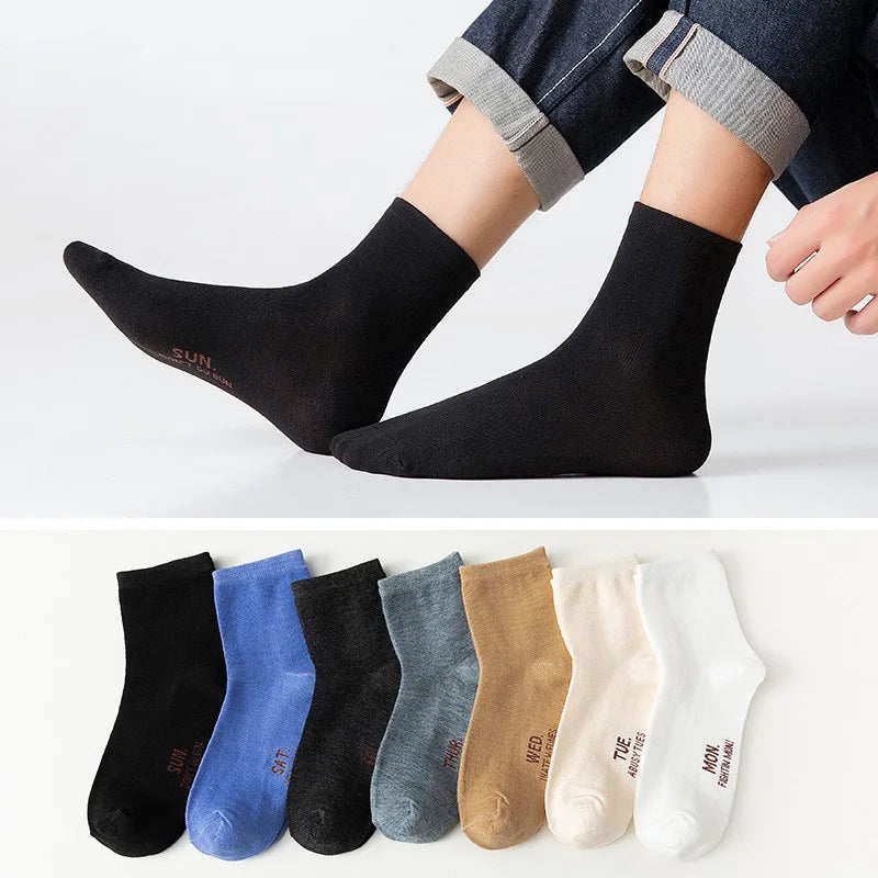 7 Pairs Fashion Mens Socks Combed Cotton Solid Color Business Socks For Man British Style Multi-colored Week Socks For Men Dress