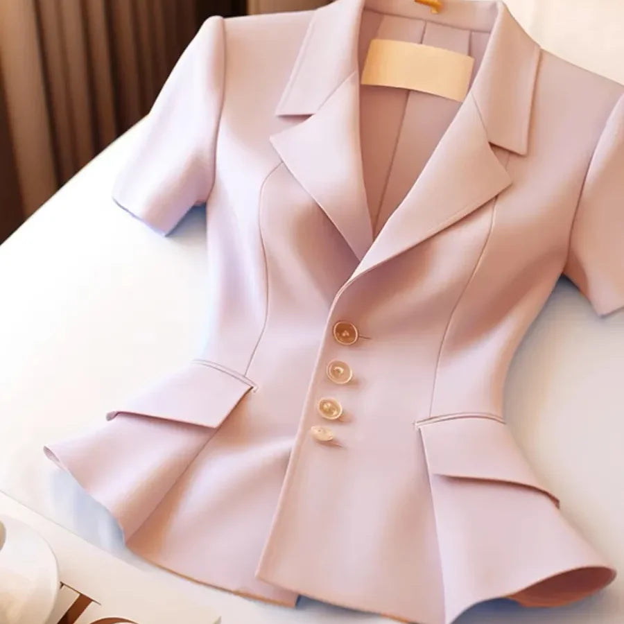 French High-end Suit Women Coat Summer New Luxury Fashion Waist Cinching Slimming Commuter Short Sleeve Pink Blazer Women Tops