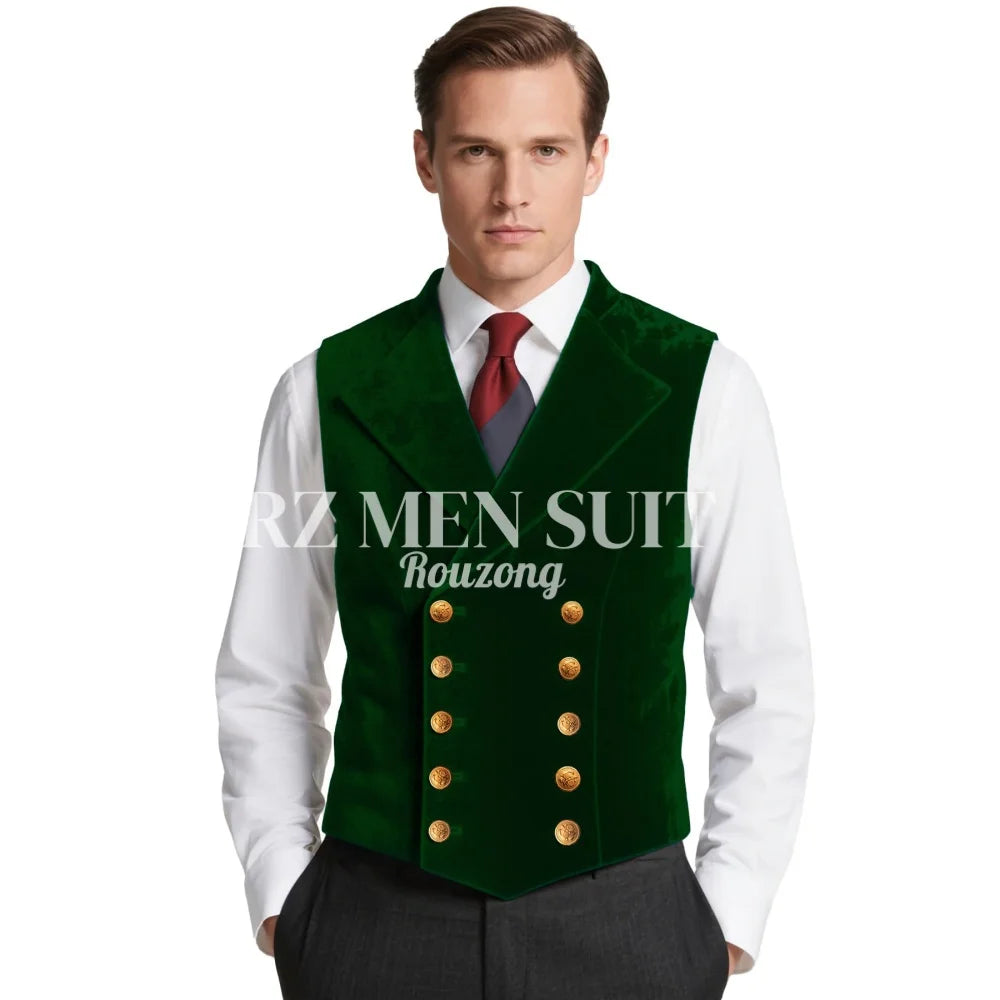Mens Velvet Suit Vest Retro Lapel Double Breasted Tuxedo Vests Victorian Formal Waistcoat chaleco hombre