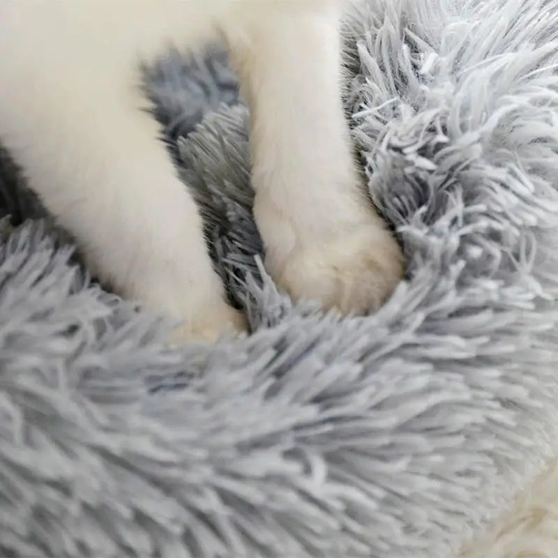 Soft Pet Cat Bed Pad Plush Warm Faux Fur Dog Calm Bed Donut Round Bed Comfortable Sleeping Washable for Small Medium Dog and Cat
