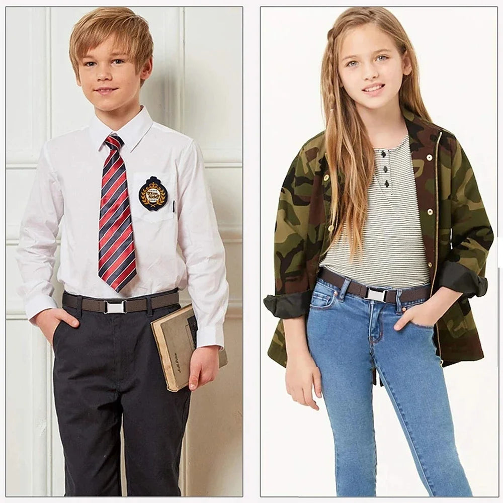 Kids 2.5cm Width Kids Elastic Belts Boy Girl Children Adjustable Elastic Canvas Waistband Stretch Waist Belt with Buckle 60-80cm