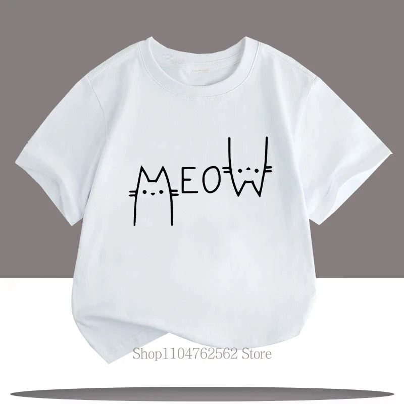 Cute Funny Cat Graphic Print Children T-shirts Summer Cartoon Fashion Casual Tops for Girls Boys O-Neck Short Sleeve T-shirts