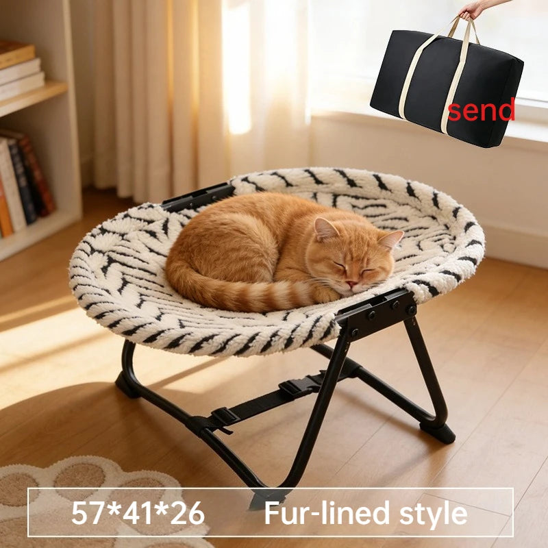 Foldable Elevated Pet Bed Breathable Linen Mesh Raised Cat Dog Sleeping Indoor Small Puppy Kitten Rest Sofa with Storage Bag