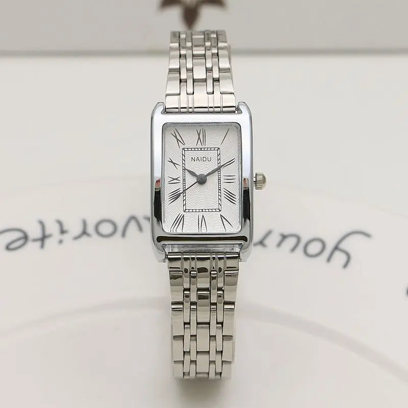Women Quartz Watch Luxury Fashion Square Sliver Case Band Roman Numerals Dial Female Watches Niche New Ladies Dress Wristwatch