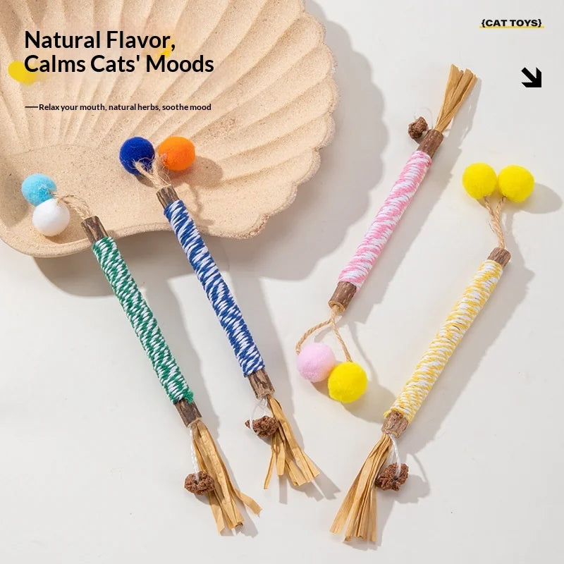 Pet Cat Toys: Self-Amusing, Boredom-Relieving, Valerian Catnip Ball Chew Stick, Jute Ball Pet Toy Supplies