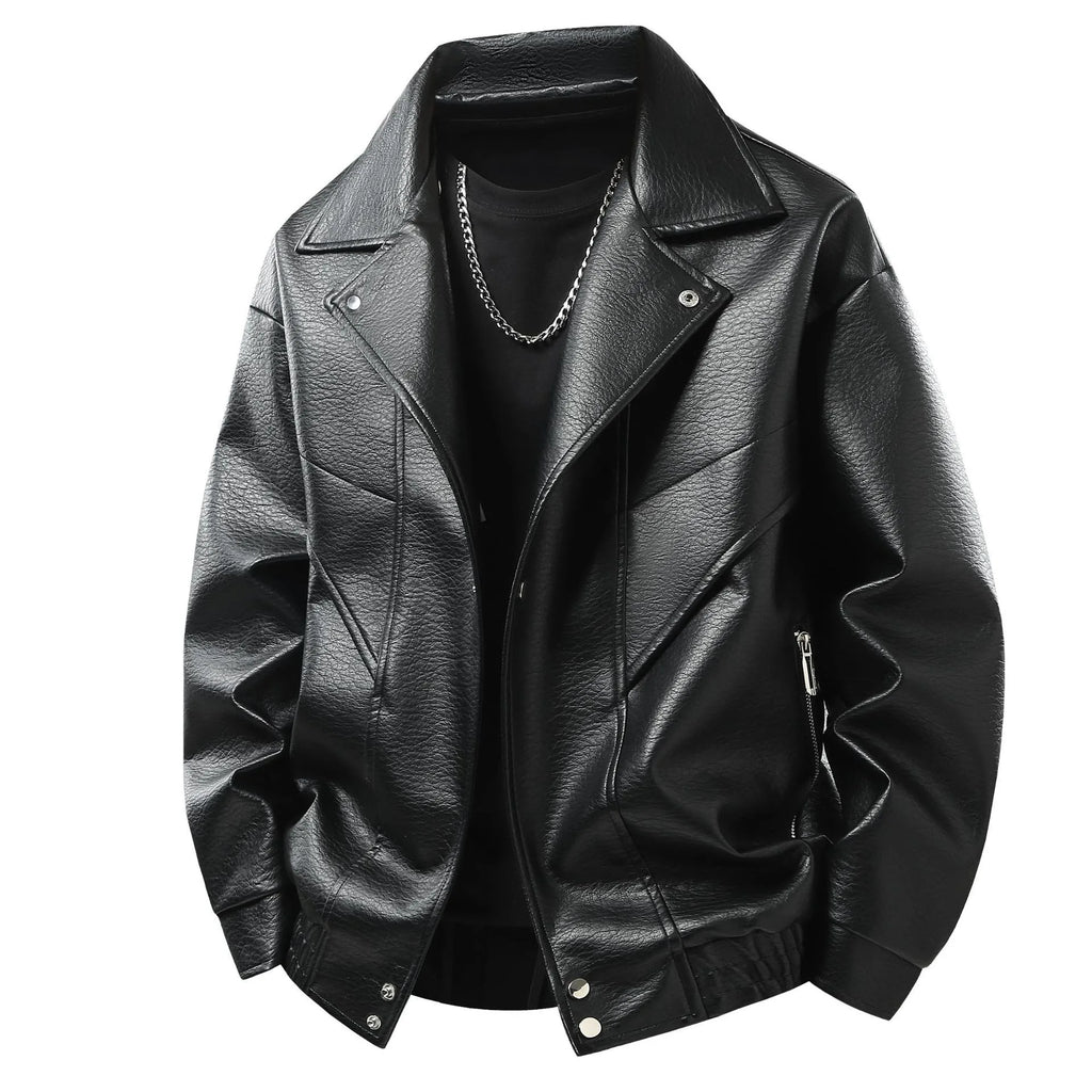 Leather jacket men's  version trendy handsome locomotive jacket men's lapel top