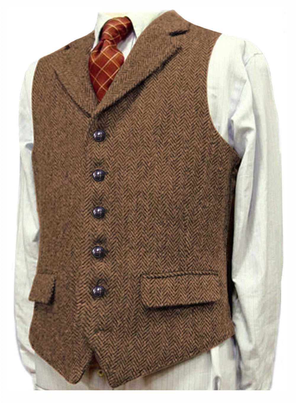 Men Vest With Lapel Boutique Herringbone Wool Tweed Slim Fit Waistcoat Casual Formal Business Wedding Daily Men Suit Vest