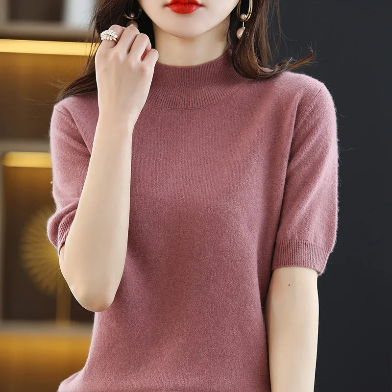 Summer Cashmere Sweater  Women Solid Short Sleeve  Pullovers Jumper Knitted Sweaters