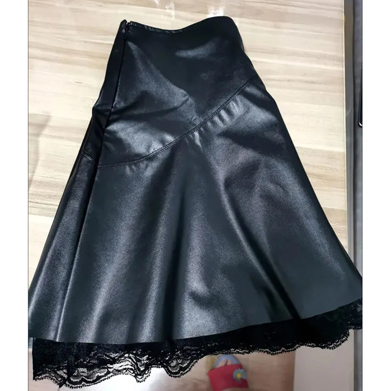 Women's PU Leather Skirt  New Ladies High-quality PU Leather Skirts A-line High Waisted Female Personality Super Hot Sexy