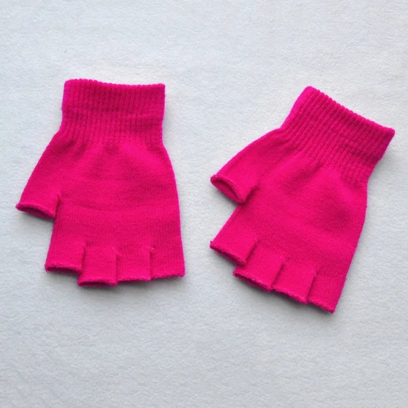 New Hot Children Magic Knitted Gloves Kids Stretch Half Finger Glove Winter Warm Mittens Solid Fingerless Girls Soft Wrist