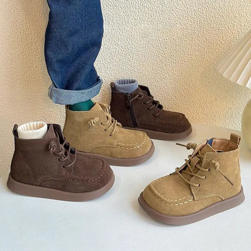Kids Ankle Boots Retro British Style Children Short Boots Side Zip 2026 Autumn New Boys Girls Leather Boots Versatile Soft Sole