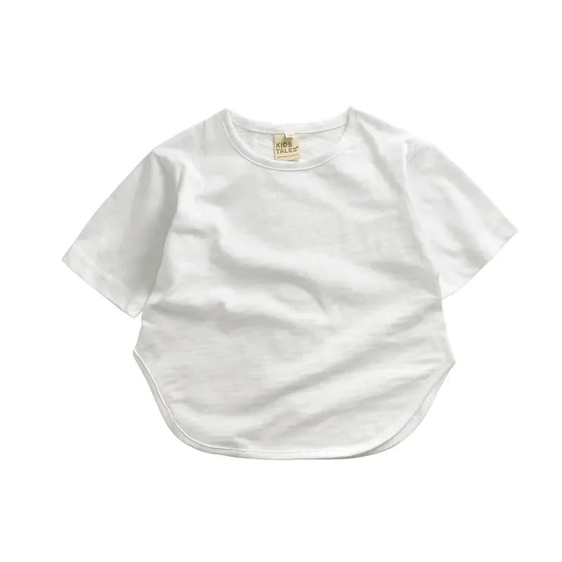 Summer New Kids Girls T Shirts Solid Color Short Sleeve Loose Baby Boys Tops Fashion Children Clothing T-shirts 1-7 Years