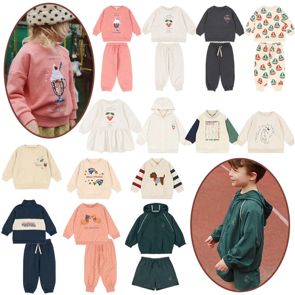 2026 KS Children Clothes Set Boy Sporty Hoodies Windbreaker Suit Toddler Girls Sequin Cartoon Sweatshirt Pants Kids Pullover Top