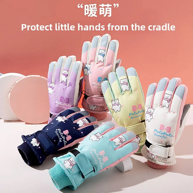 Children Ski Gloves Winter Warm Touchscreen Gloves Windproof Non‑slip Full Finger Gloves for Kids Boys Girls Cycling Snow Sports