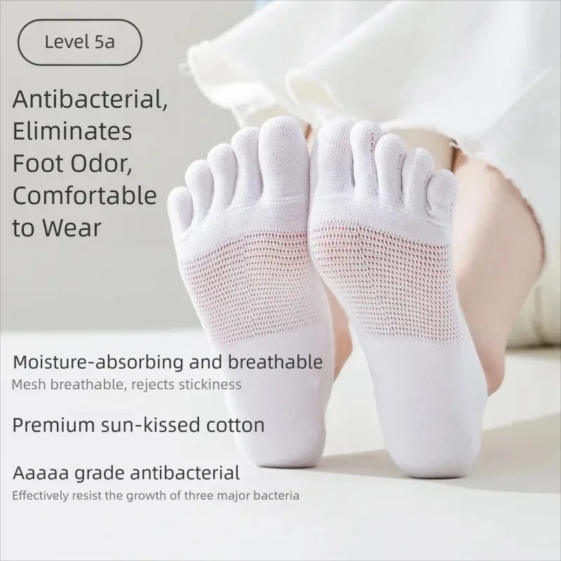 Women's 5 Pair Cotton 5-toe Socks Summer Breathable Mesh Sock for Women Mens Five Finger Ankle Toe Socks Low Cut Sock for Ladies
