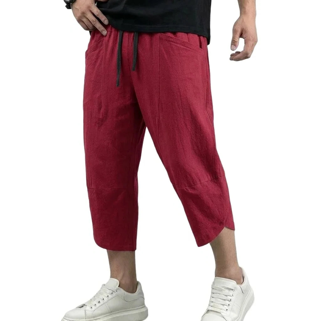Mens Summer Linen Trousers Solid Color Casual Bottoms Breathable Loose Fit Pants and Lightweight Cotton Outdoor Hiking Trousers
