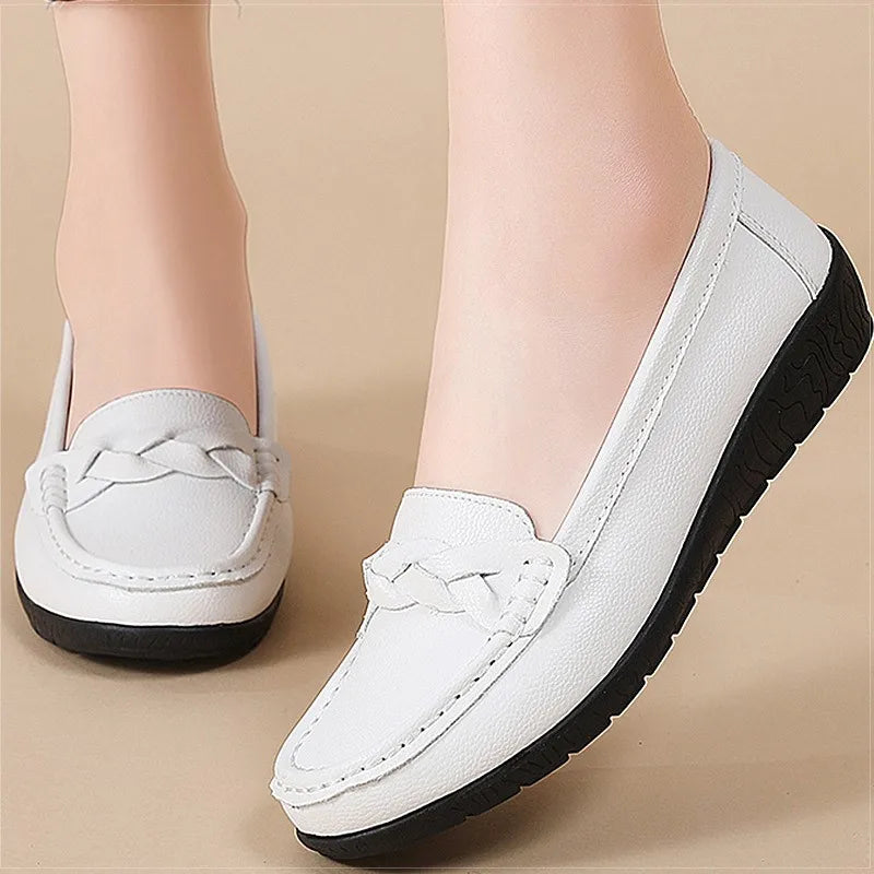 Women's Loafers 2026 Trend Loafers Genuine Leather Shoes For Woman Flats Women White Shoes Comfortable Luxury Leather Moccasins