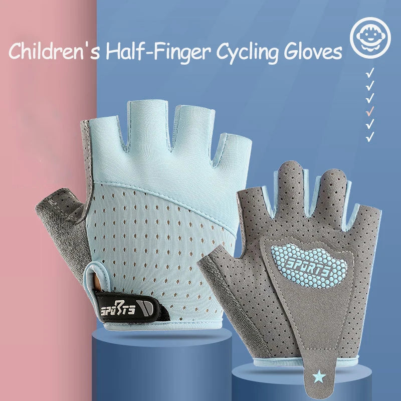 Summer Gloves Kids Sports Fitness Cycling Half-Finger Ice Silk Gloves Children Breathable Anti-slip Boys Girls Roller Skating