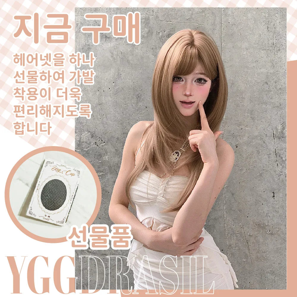 26Inch Modern Style Honey Blonde Synthetic Wigs with Bangs Long Natural Straight Hair Wig for Women Daily Use Heat Resistant