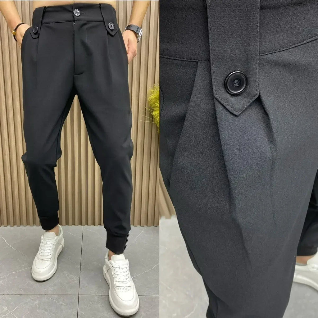 Slim Fit Plus Big Size Tressed Men's Summer Pants 9 Cropped Male Suit Trousers Korean Style Clothes Slacks 2025 Formal Luxury