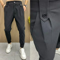 Slim Fit Plus Big Size Tressed Men's Summer Pants 9 Cropped Male Suit Trousers Korean Style Clothes Slacks 2025 Formal Luxury
