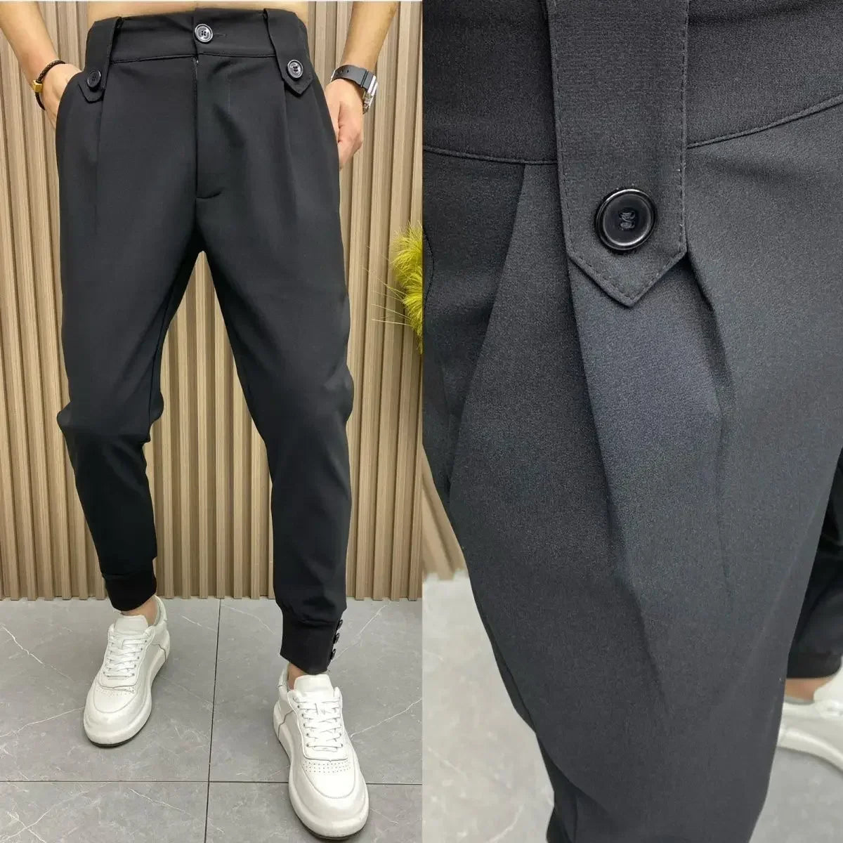 Slim Fit Plus Big Size Tressed Men's Summer Pants 9 Cropped Male Suit Trousers Korean Style Clothes Slacks 2025 Formal Luxury