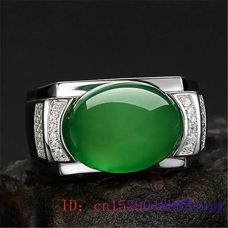 Green Jade Ring Fashion Chalcedony Men Gifts Gemstone Lucky Jewelry Zircon Natural Crystal Women Amulet Charm