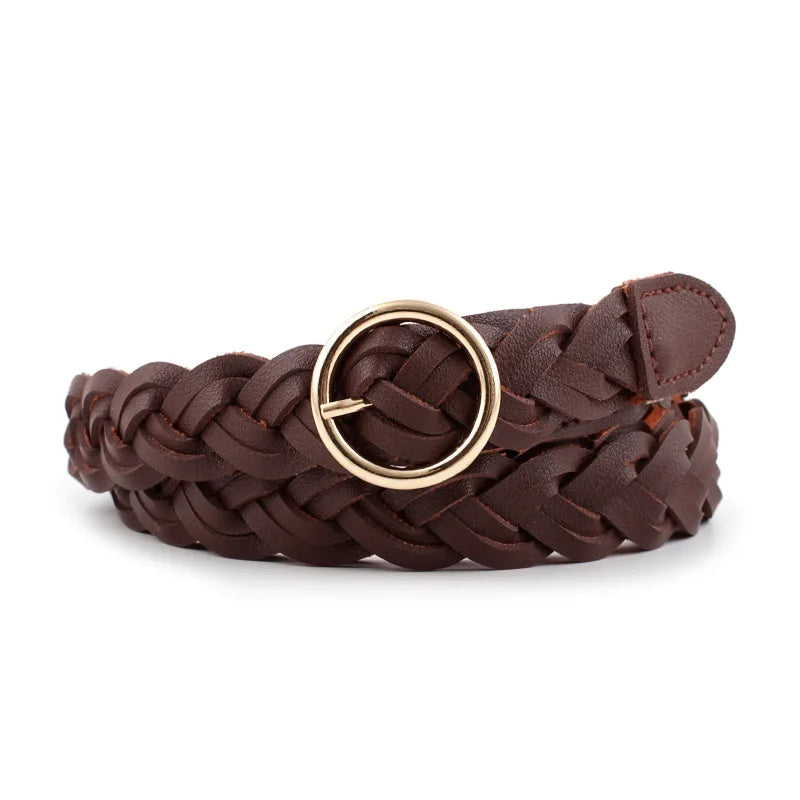 Women's Belt New Fashion Versatile Braided Simple Decorative Round Buckle Belt for Women
