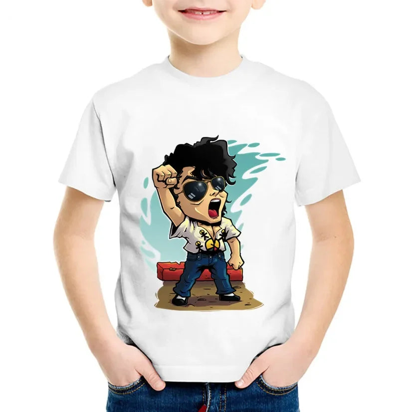 Hot Sales Children Cartoon Michael Jackson Funny T Shirt Kids Rock N Roll Summer Cotton Tops Baby Boys/Girls Casual Clothes