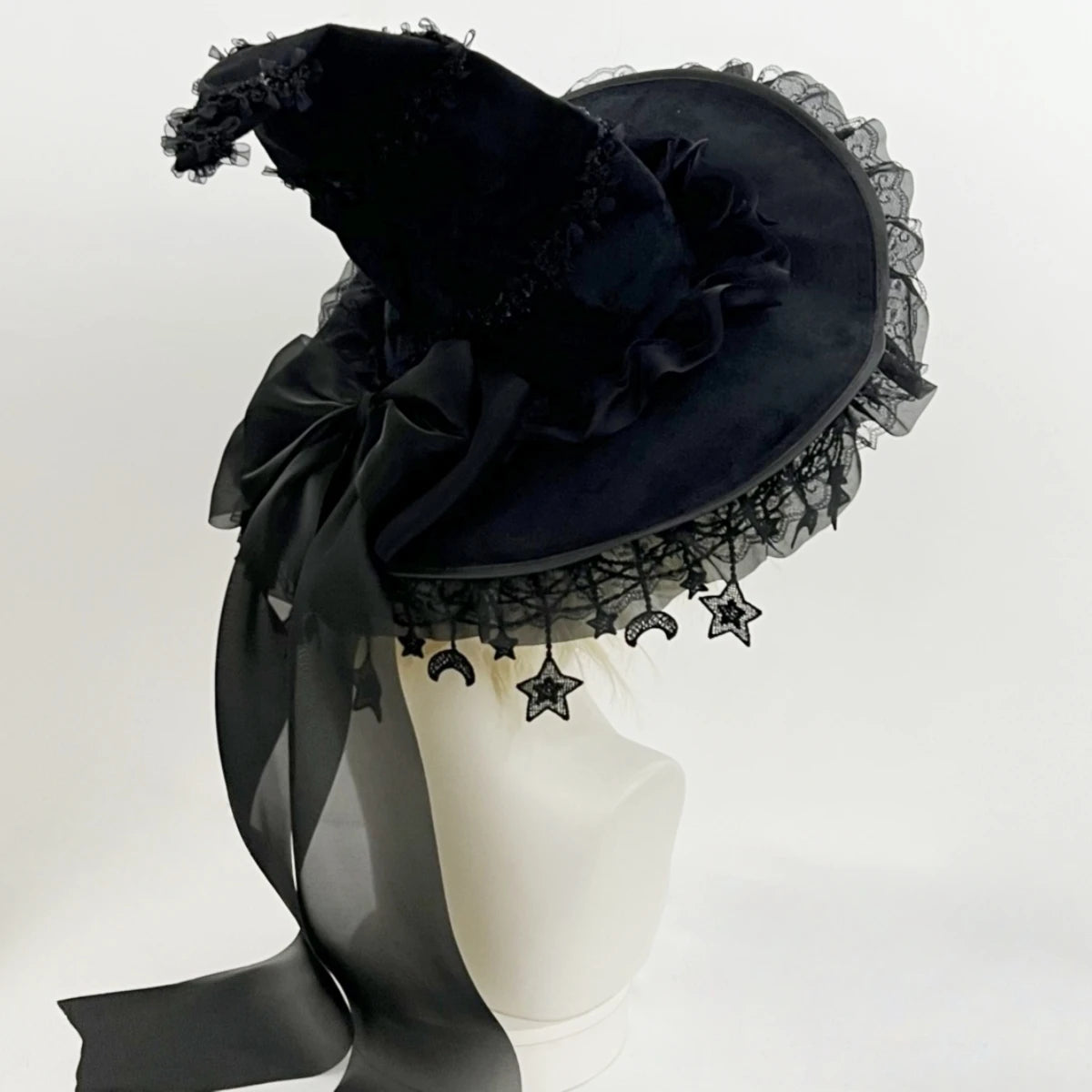 Harajuku Halloween Witch Hat  Women’s Girls Gothic Handmade Bowknot Fleece Lace Lolita Ladies Wizard Hat
