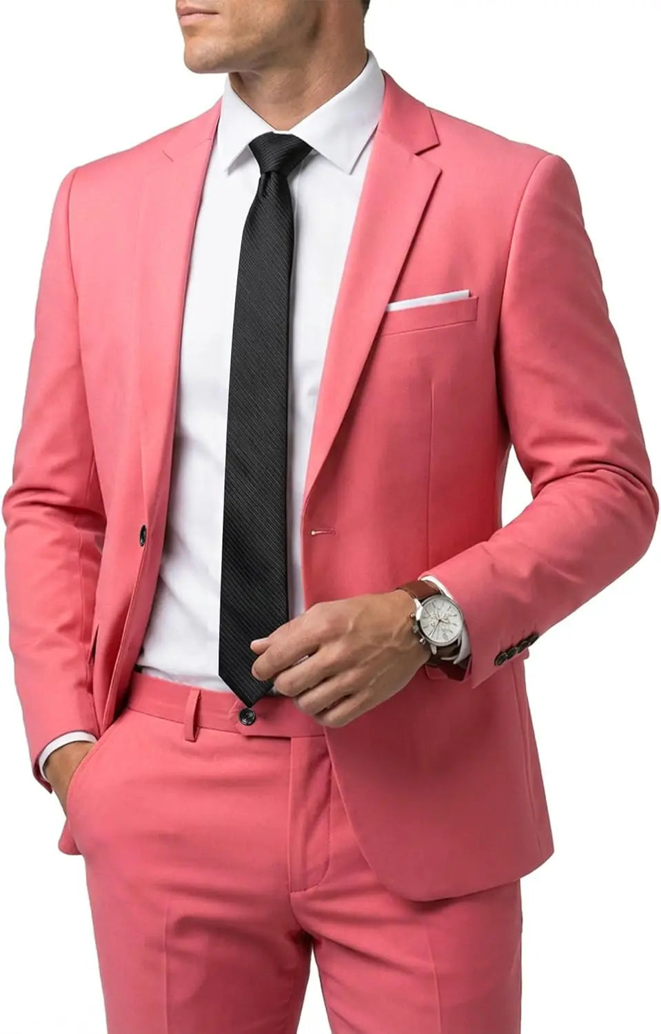 Men's 2 Piece Suit  One Button Slim Fit Solid Jacket  Pants Set Suits for Men Party Wedding Prom  Business