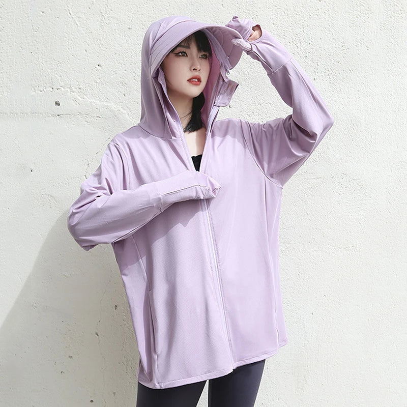 UPF50+ Sun Protection Clothing for Women Sunscreen Jacket Block UV Rays Outdoor Sport Coat Climbing and Cycling Travel Summer