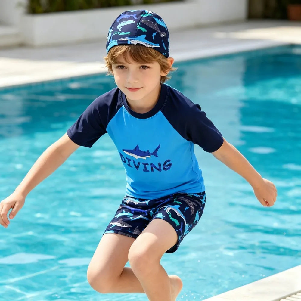 Kids Swimming Suits Children Swimsuit Boys Swimwear Set Cartoon Beachwear Surf Bathing Outfits for 4 5 6 7 8 9 10 11 12 13 Years