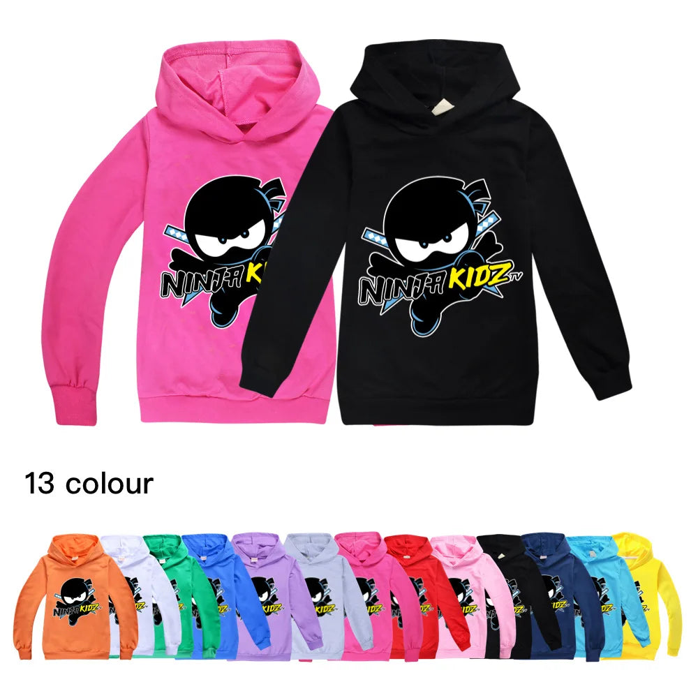 Kids Funny NINJA KIDZ Hoodies Boys Casual T Shirt Cartoon Long Sleeve Children T-Shirts Spring fall Girls Tops Children Clothes