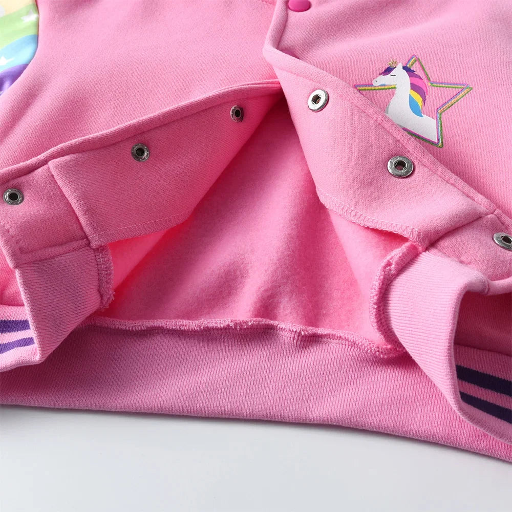 Girls Unicorn Star Rainbow Print Pink Jackets Kids Gradient Button Casual Coat Girls Spring Autumn Baseball Jersey Outerwear