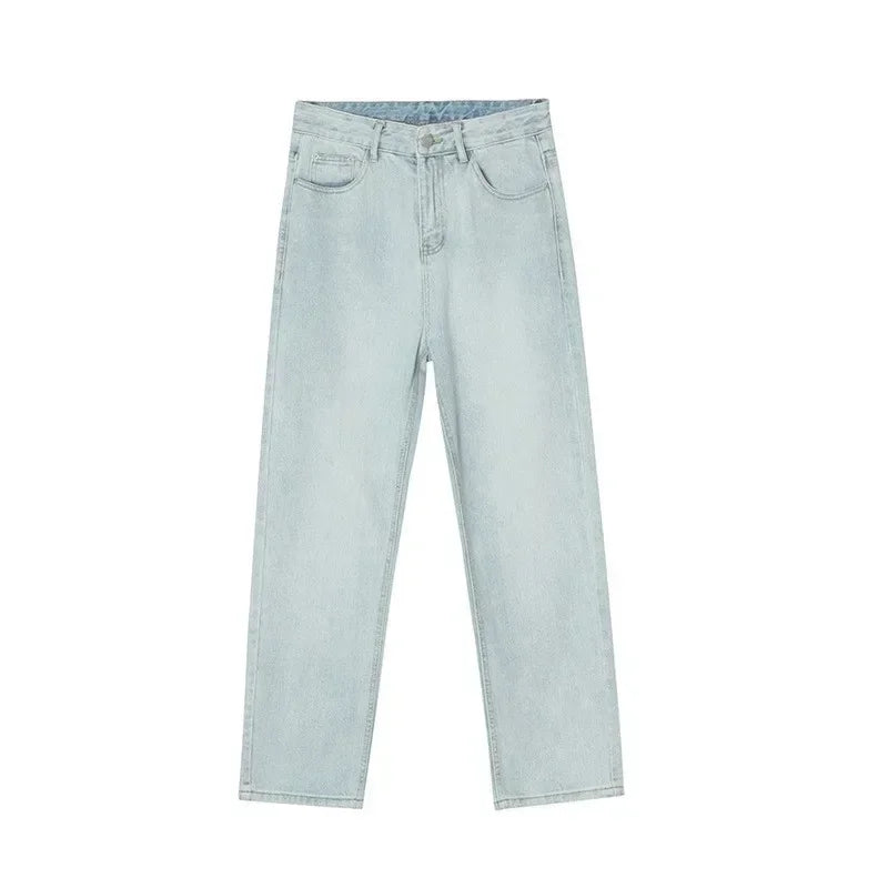 Business Men Jeans Casual Straight Stretch Pants Black and White Basic Fashion Classic Simple Work Denim Trousers Male Clothing