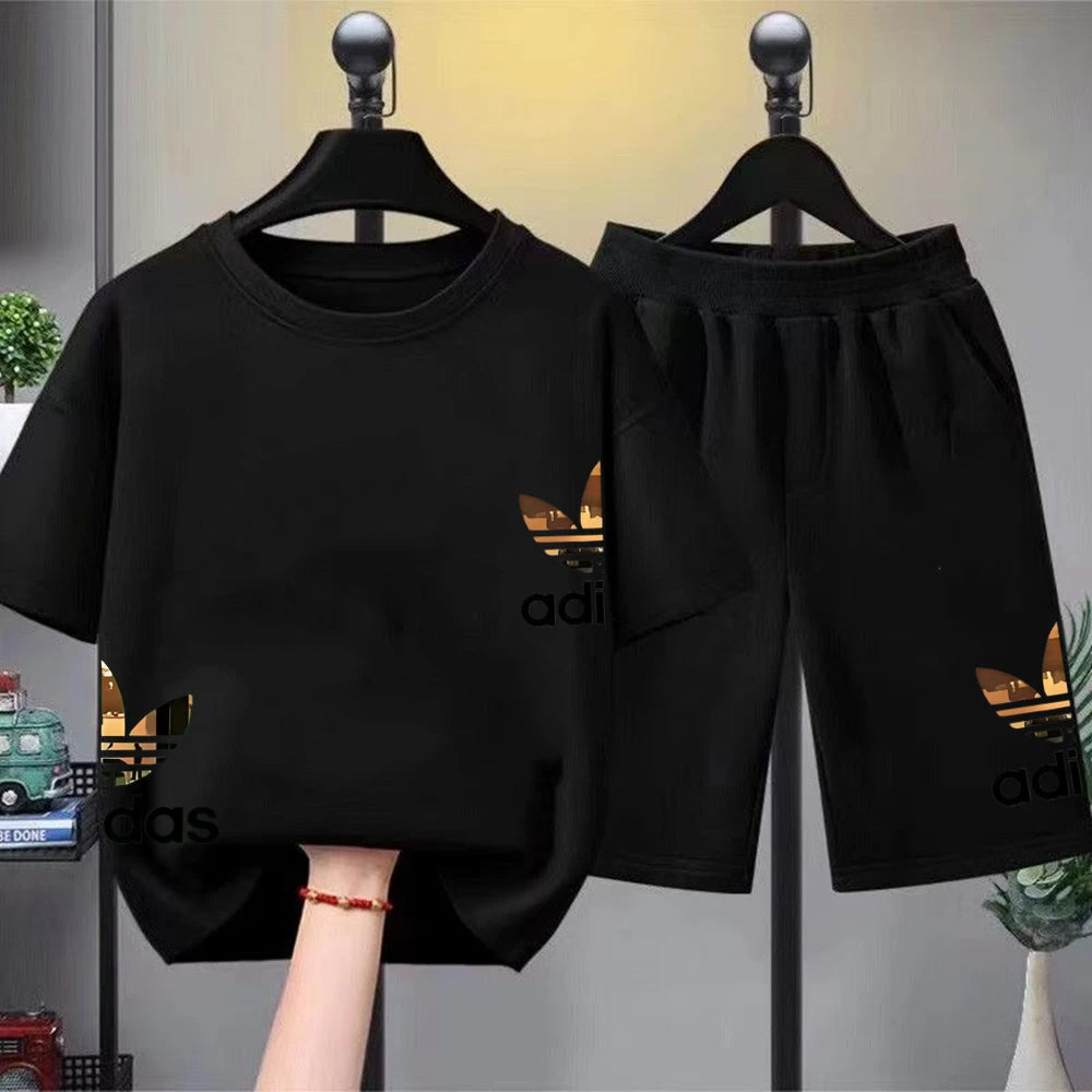 Kids T-shirts Summer Letter Stamp O-neck Short Sleeve -Tshirts+Pants Suits 2-12 Years Boys Girls Casual Outfits Children Clothes