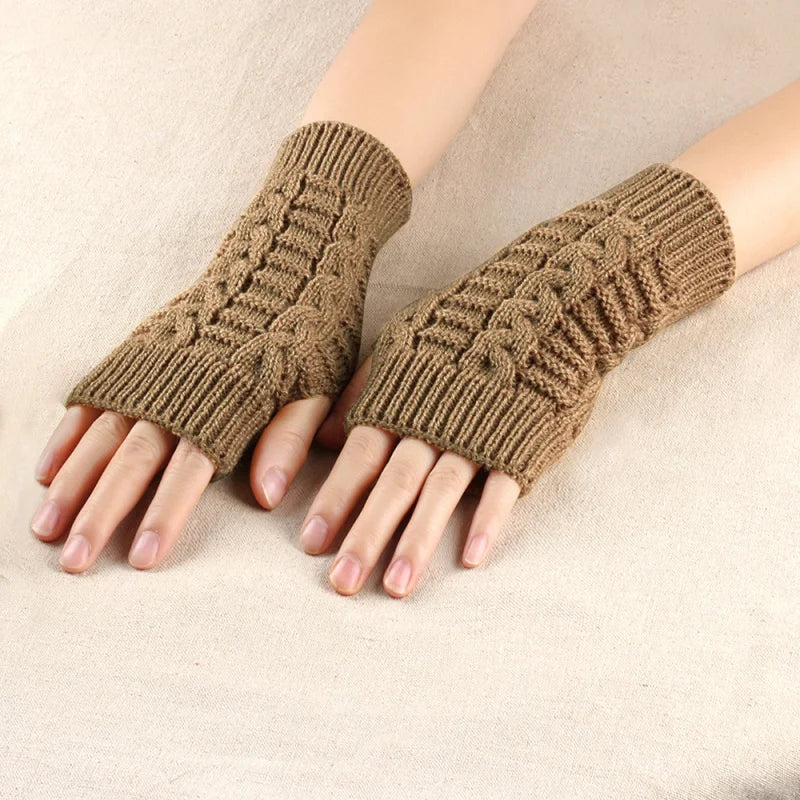 Winter Fingerless Gloves for Women, Computer Short Warm and Extended Korean Style Half-Finger Knitted Flat Gloves