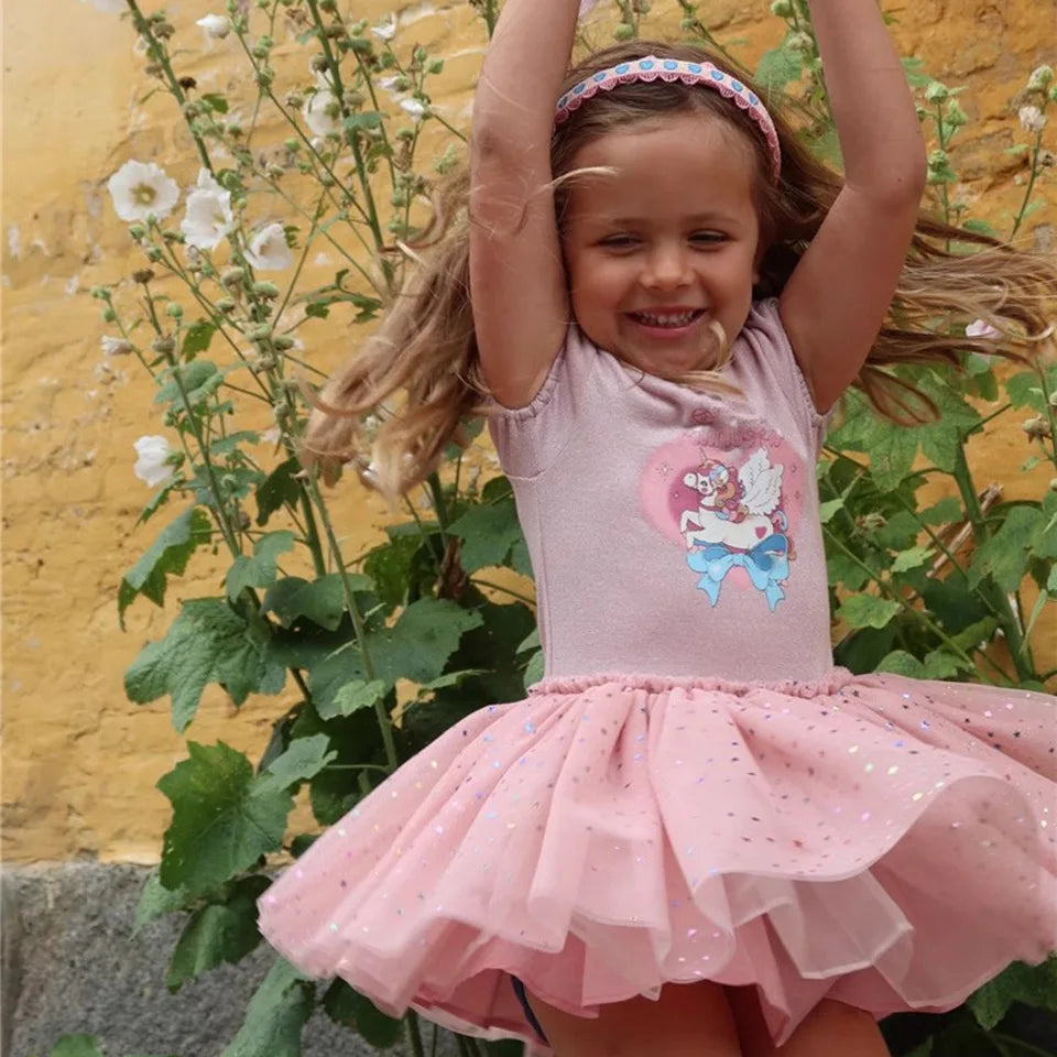 2025 Summer New Fashionable Versatile Cute Kids Dress with Rose and Big Bow Tulle Skirt Baby Girl Skirt Girl Dress